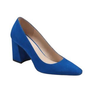 Marc Fisher Varla Suede Heels Cobalt Blue Leather Block Heel 10